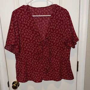 Elegant Burgundy Floral Women's Blouse
